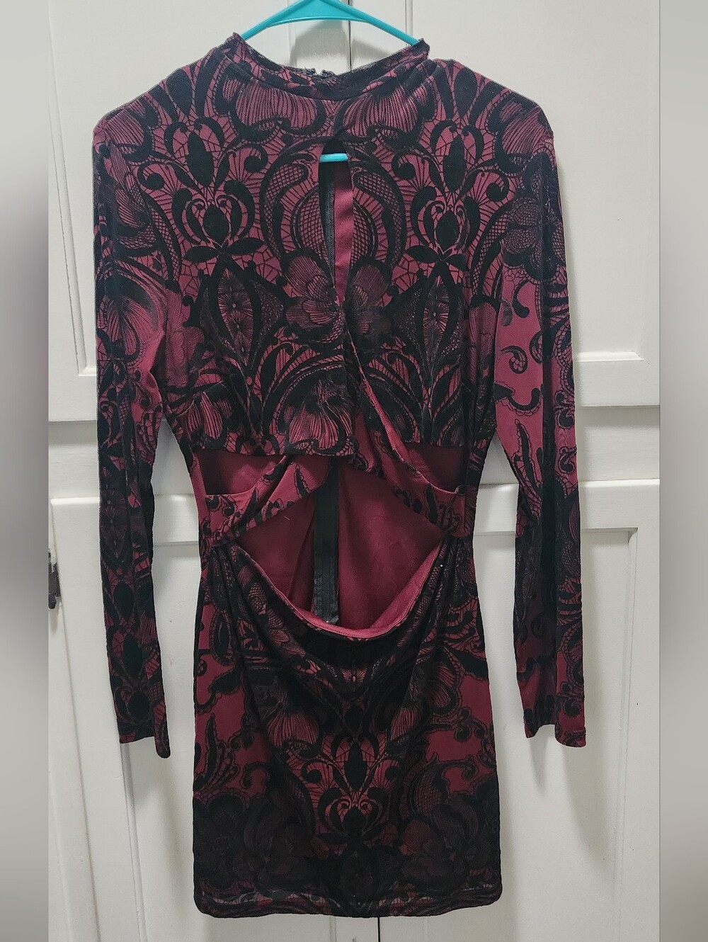 Burgundy Floral Mesh Dress